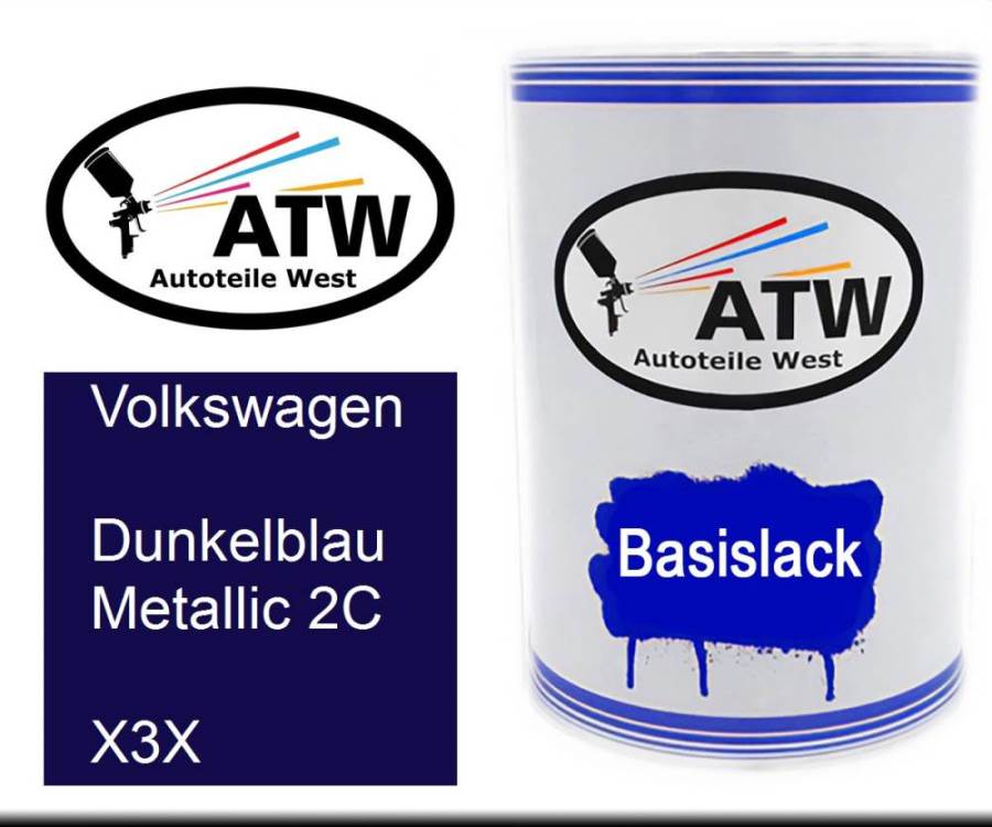 Volkswagen, Dunkelblau Metallic 2C, X3X: 500ml Lackdose, von ATW Autoteile West.